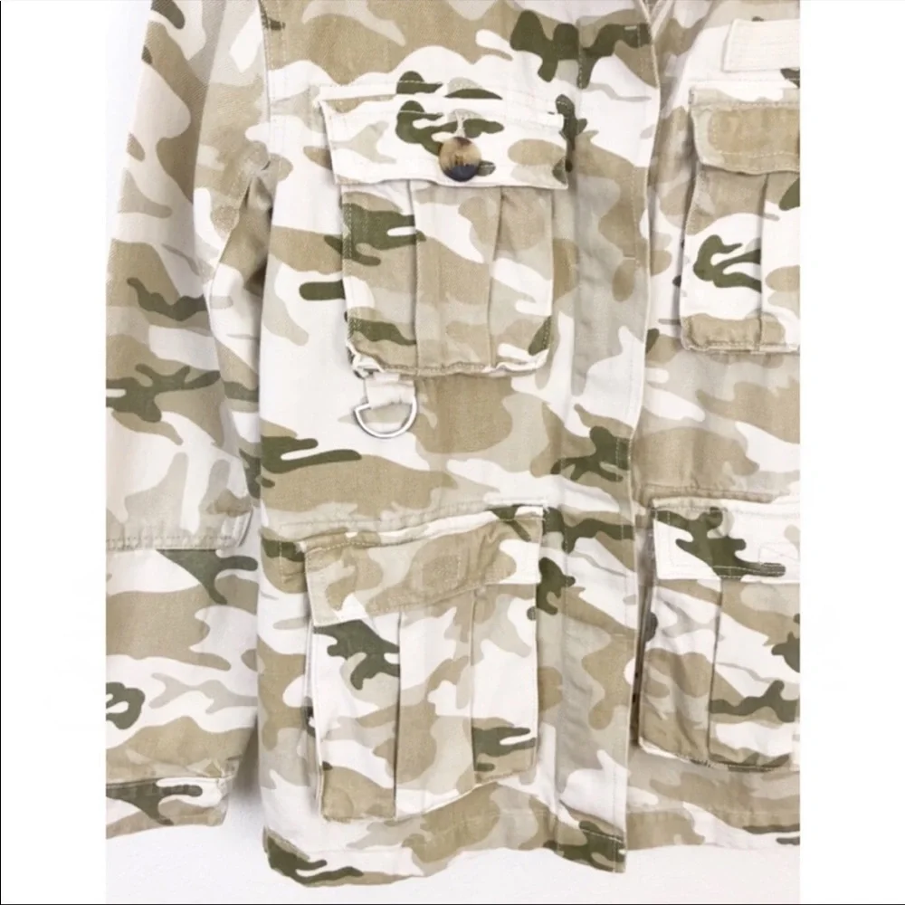 NWT Bershka Oversize Camouflage Jean Jacket XS Cream Green